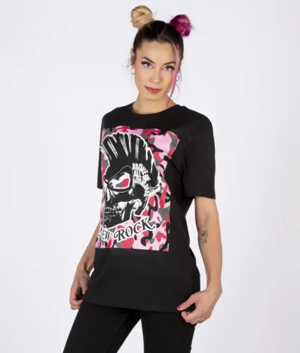 New Rock Biker T Shirt Black Pink (2)